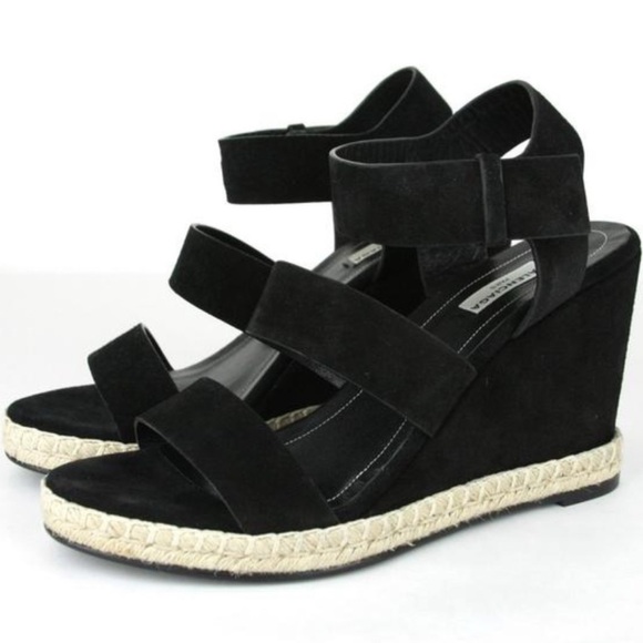 EUC Balenciaga Suede Platform Sandals Black sz 7 EU 37 rope track‎ leather wedge - Picture 1 of 12